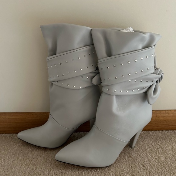 NIB IRO Paris Nori Ankle Studded Tie Boot in Pearl Grey Leather - FR 39 / US 8 - Picture 9 of 16